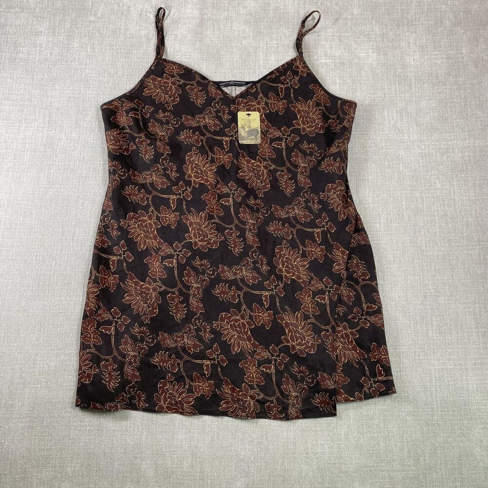 Peruvian Connection Tank Womens XL Black Peony Slip Tunic Floral Lyocell Cami